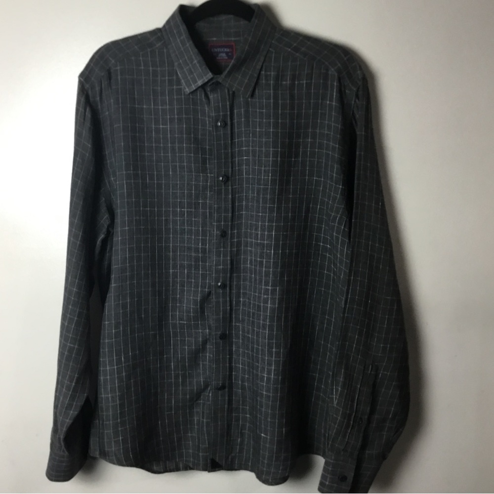 Untuckit Gray Linen Grid Pattern Long Sleeve Butt… - image 2